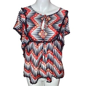 Milly of New York Cotton Silk Blend Abstract Print Blouse Top Size 0